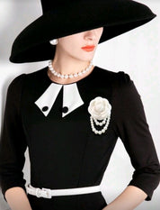 1pc Elegant Women's Camellia Flower Faux Pearl Tassel Brooch Pin For Shirt Collar Clothing Accessory, Party And Wedding Gift Valentines,Mom,Mother,Mother's Day,Gift