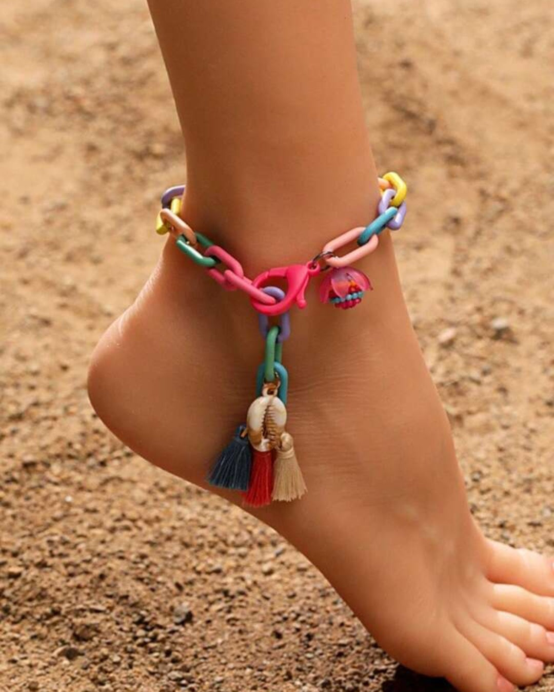 Delicate Ankle Chain with Seashell Accents - Adjustable Beach Foot Jewelry with Tassels for Women