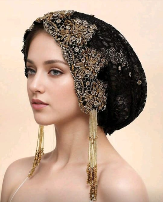 1pc Elegant Lace Beaded Muslim Head Wrap, Versatile For Daily Wear, Party & Gathering