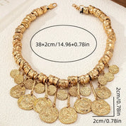 Gold  irregular uneven coin choker necklace, vintage chunky Franco statement clavicle chain for women’s jewelry