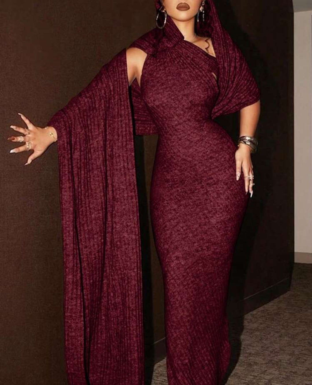 SHEIN Fashionable Asymmetric One Shoulder Ruffled Bodycon Long Dress FFF5C