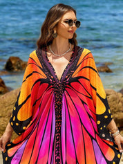 Butterfly Print Boho Maxi Kaftan Dress