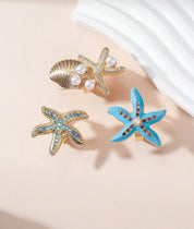 SHEIN Beach Holiday Style Shiny Rhinestone & Pearl Seashell Open Ring