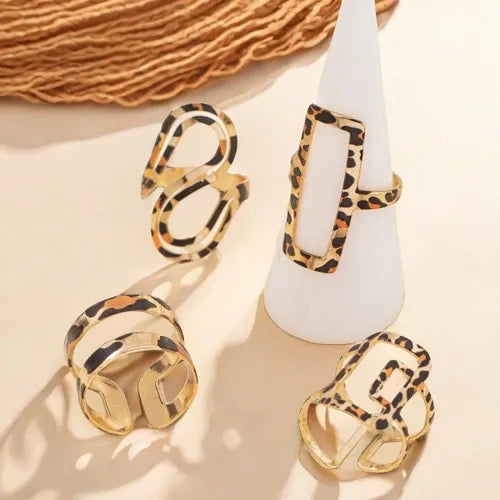 4pcs set bohemian style leopard print rings