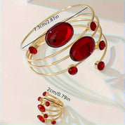 French Gemstone Rhinestone Round Line Wrapped Geometric Bracelet Ring Set Opening Adjustment