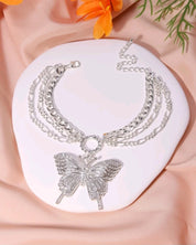 1pc Multi-Layer Full Rhinestone Decor Large Butterfly Anklet