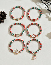 6pcs/Set Reindeer, Santa Claus, Christmas Tree Soft Ceramic Decorative Bracelet