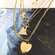 ACEDRE Boho Layered Pendant Necklace Gold Egyptian Heart Necklaces African Costume Chain Jewelry for Women