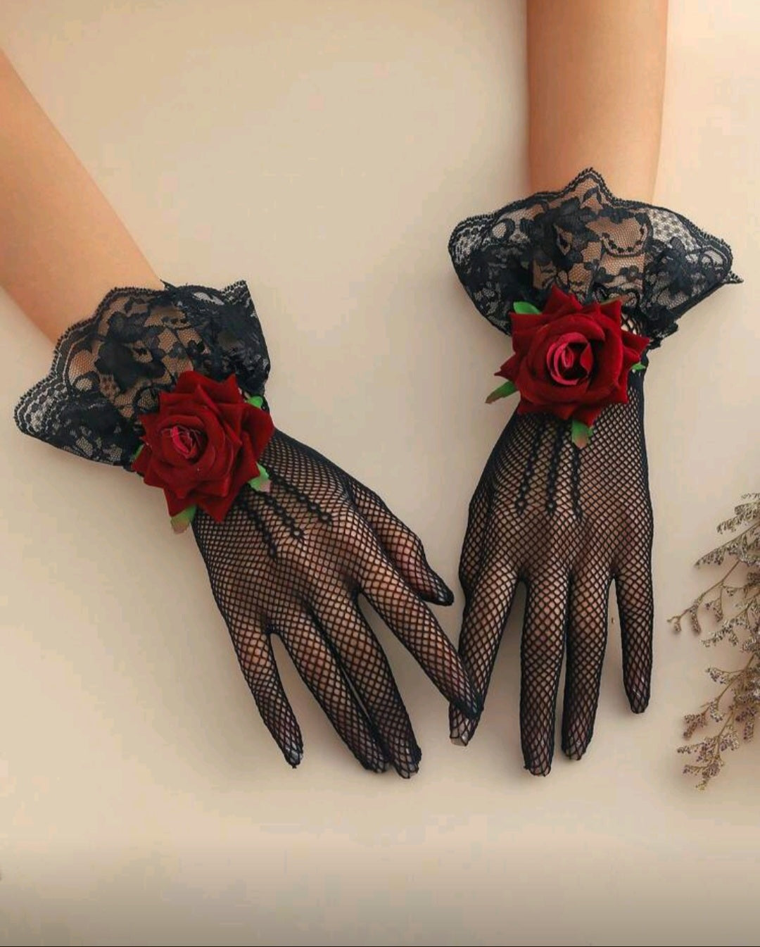 1 Pair Polyester Rose Floral 3D Decor Gloves, Ideal For Evening Dates, Parties, Festivals