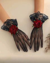1 Pair Polyester Rose Floral 3D Decor Gloves, Ideal For Evening Dates, Parties, Festivals