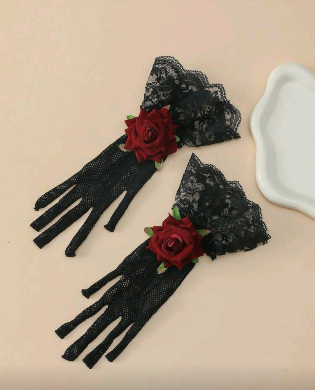 1 Pair Polyester Rose Floral 3D Decor Gloves, Ideal For Evening Dates, Parties, Festivals