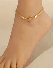 2pcs Heart Shaped Bracelet & Anklet Set For Women, Vacation Dating Gift Valentines,Mom,Mother,Mother's Day,Gift
