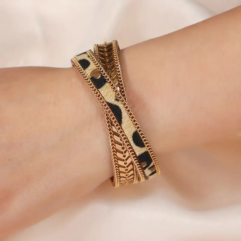 Leopard And Gold Magnetic Bracelet