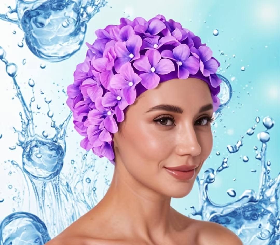 3D Flower Swim Hat | Vintage Flower Swim Cap Floral Petal Swimming Hat,Retro Style Bathing Caps Women's Long and Short Hair Swimming Hat for Water Parks Swimming Pool