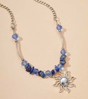Blue Boho Sun and Stone Silver Necklace