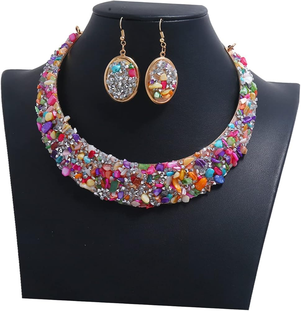 Stunning Rhinestone Necklace Earring Bead Bow Choker Metal Jewelry Kit for Women