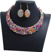 Stunning Rhinestone Necklace Earring Bead Bow Choker Metal Jewelry Kit for Women