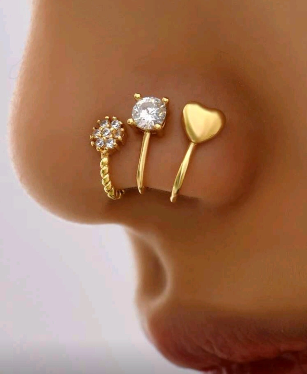 3pcs/Set Heart & Cubic Zirconia Decor Nose Cuff Unisex Fashion Punk Body Piercing Jewelry Valentines,Mom,Mother,Mother's Day,Gift