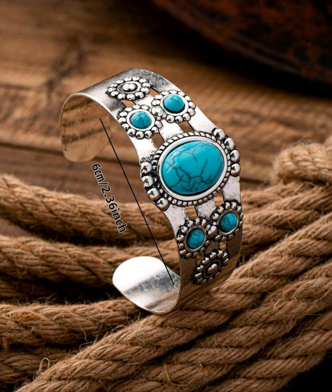 3pc Retro Western-Style Fashion Turquoise Inlaid Elliptical Geometric Bangle Bracelet For Women, Versatile & Elegant Holiday Accessory