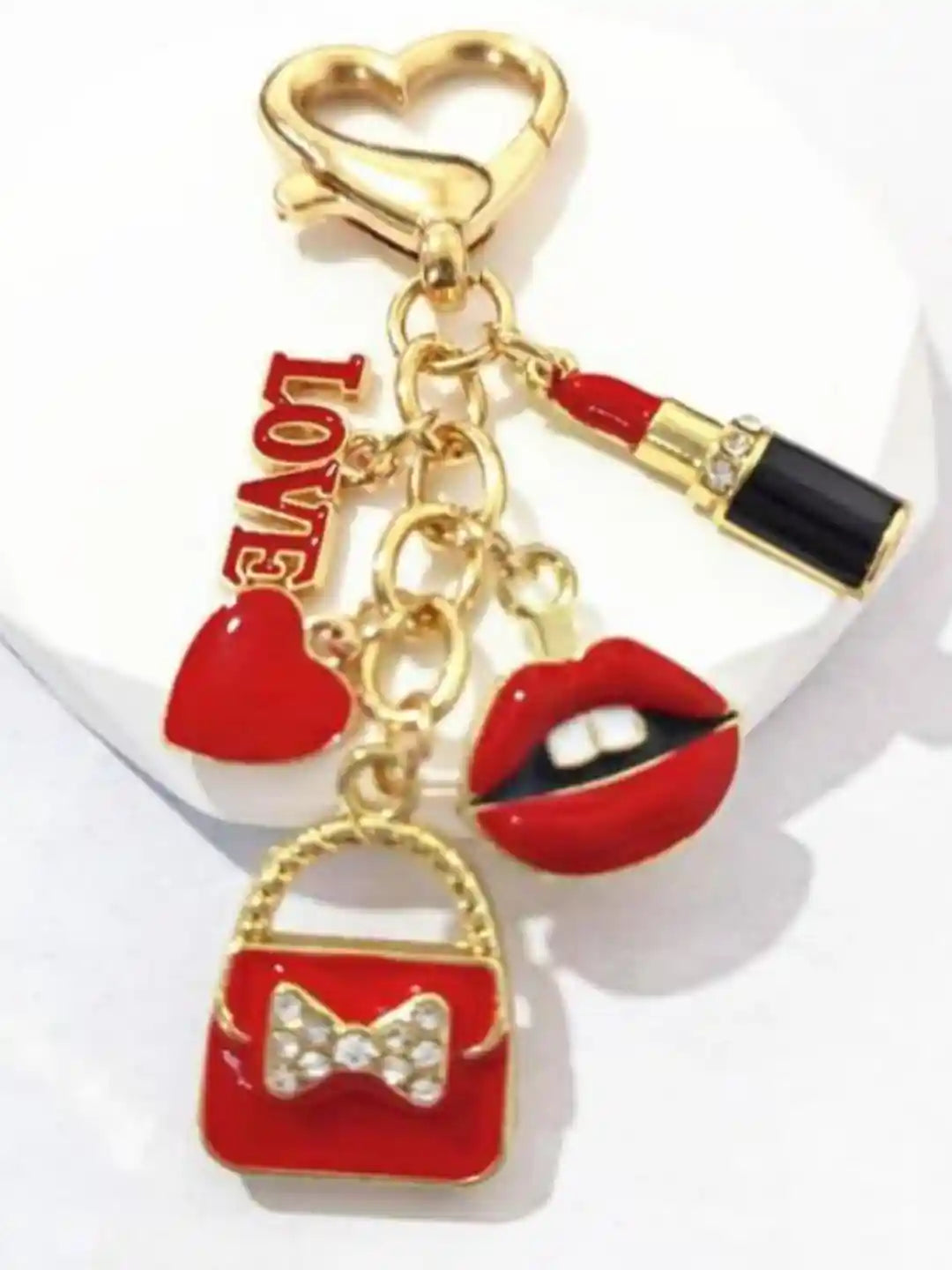 Kiss Charm Red Lipstick Chic Keychain for Women Stylish Fashion Purse Charm with Love Heart Lips & Bag Key Ring