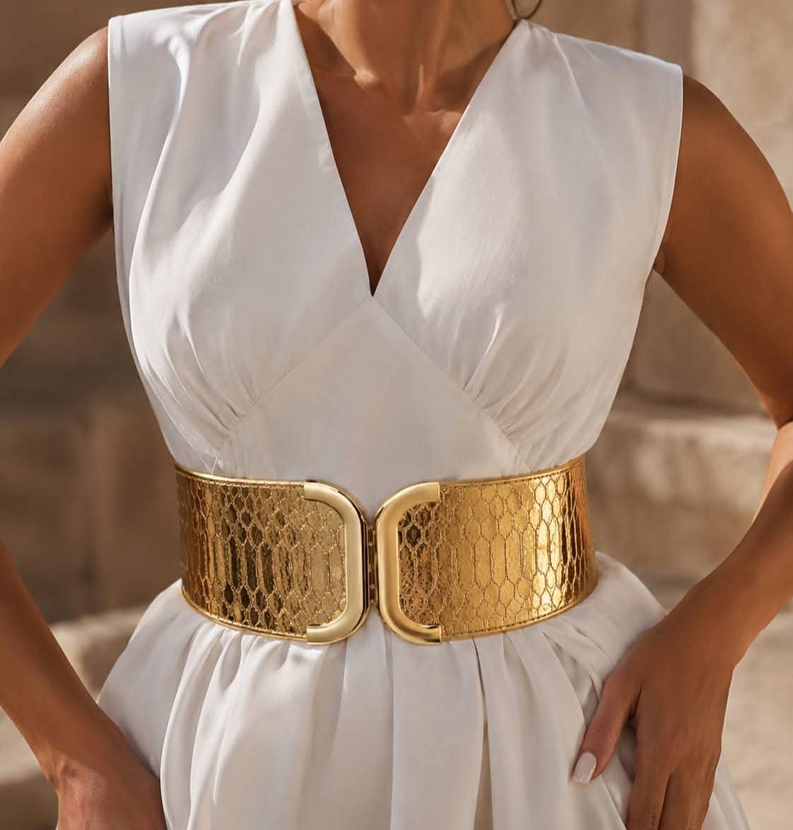 Gold Statement Wide Waist Belt