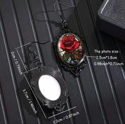 Women's Black Drop Earrings with Red Rose Flower