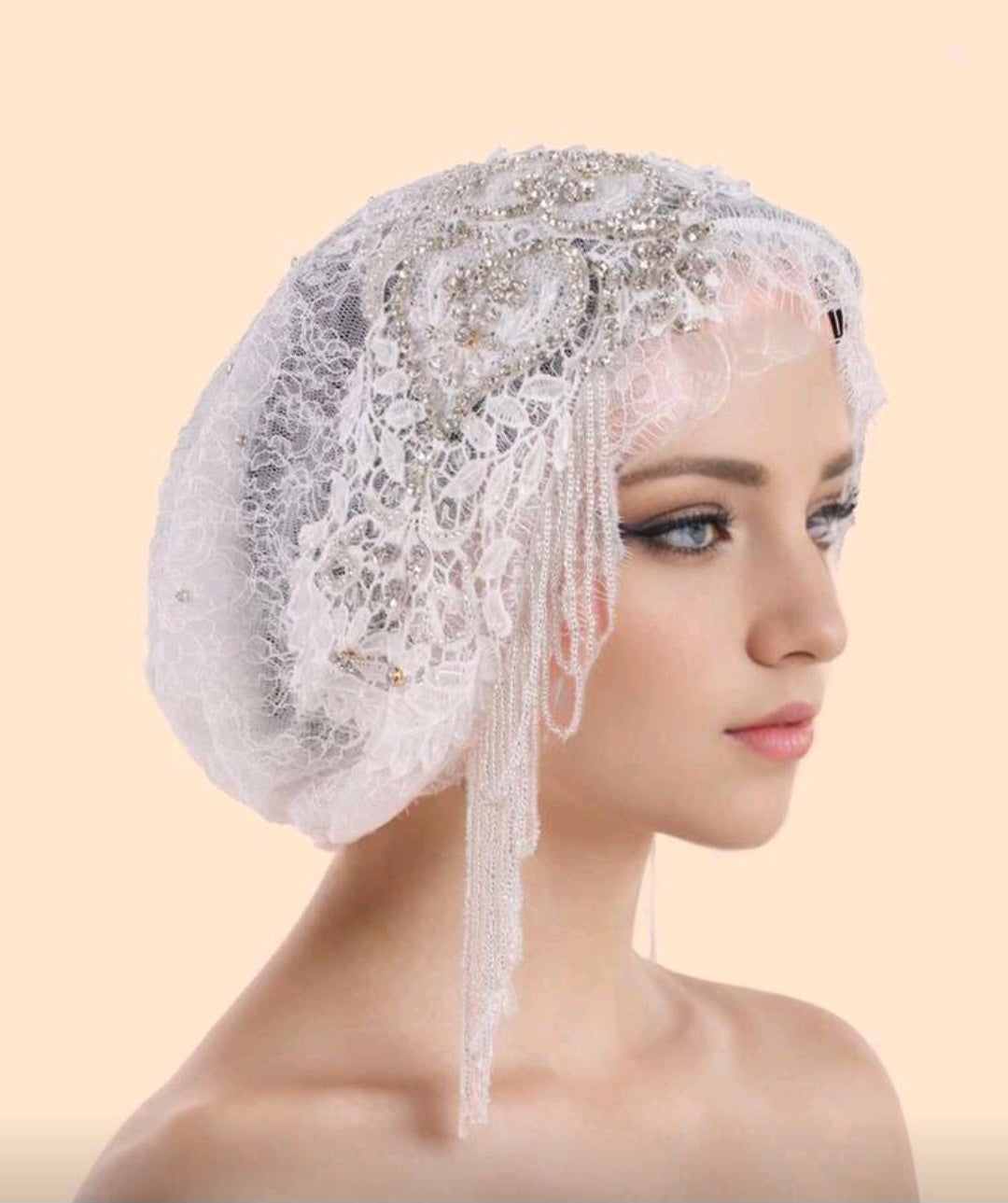 1pc Elegant Lace Beaded Muslim Head Wrap, Versatile For Daily Wear, Party & Gathering