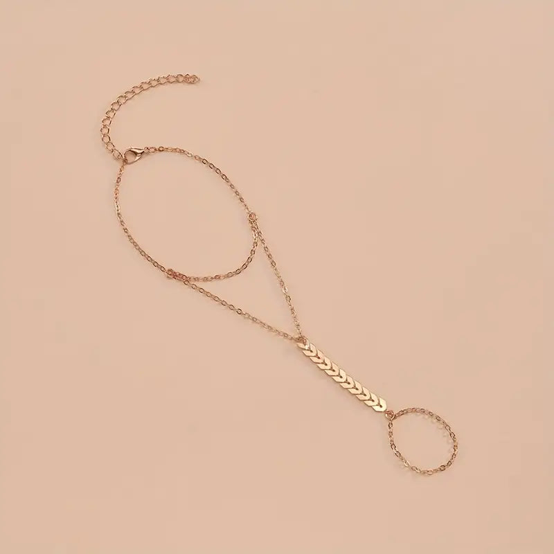 Olbye Finger Ring Bracelet Gold Slave Bracelet Hand Chain Ring Link Bracelet Everyday Jewelry for Women