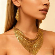 European and American triangle scarf sequined silk scarf gold necklace and earring set,