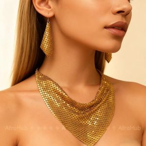 European and American triangle scarf sequined silk scarf gold necklace and earring set,