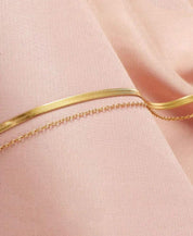2 Pieces/Set Gold Stainless Steel Electroplated 18K Flat Chain Anklet Set