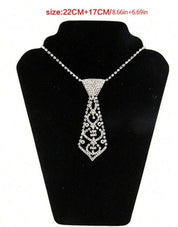 Elegant Tie-Shaped Necklace Adorned with Glitter and Rhinestones, Adjustable, Perfect for Trendy Occasions Like Graduation Parties, Valentine’s Day, and Mother’s Day – Ideal Gift