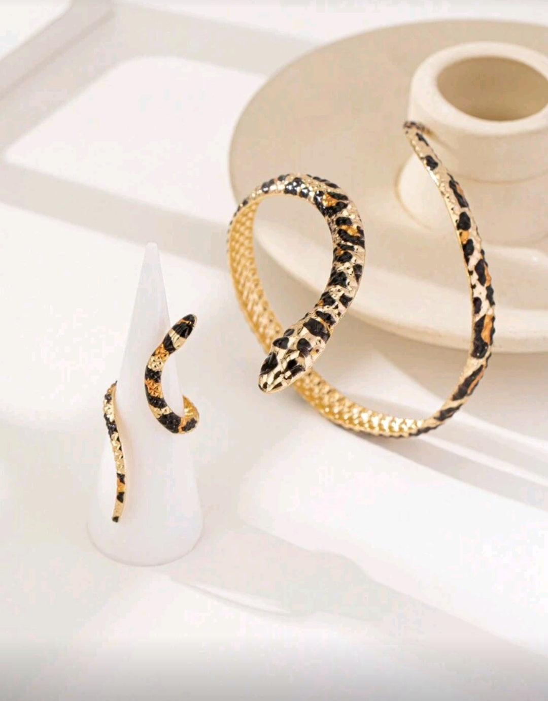 1 Set Fashionable European And American Snake Shape Ring And Bracelet Jewelry Set For Women, Versatile