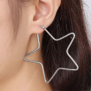 Vnox fashion large star hoop earrings for women stainless steel ear jewelry punk rock