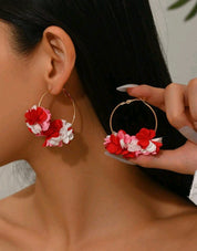 1 Pair Summer Vacation Style Handmade Fashion Elegant Simulated Fabric Floral Ball Alloy Earrings, Suitable For Ladies' Daily Wear, Balls, Parties And Music Festivals