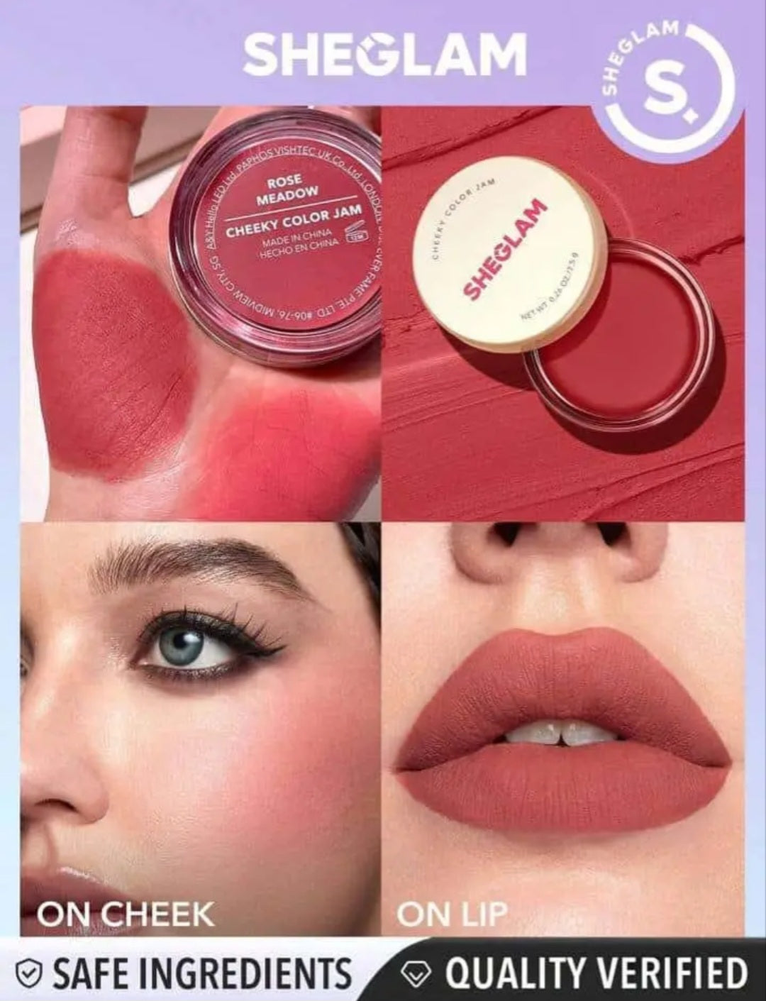 SHEGLAM Cheeky Color Jam-Rose Meadow Cream Blush Lip Cream Matte