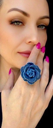 Handmade Blue Fabric Camellia Flower Brooches for Women, Lapel Pins, Corsage Jewelry, Badge Accessories.