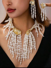 Vintage Lion Head, Lion Tail, Faux Pearl Tassel, Luxurious Necklace, Earrings Suitable For Women's Daily Wear, Gifts, Dance Accessories