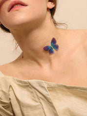 Simple Blue Imitation Butterfly Pendant Necklace for Women, Boho Chain Choker, Summer Beach Party Trendy Jewelry Accessories
