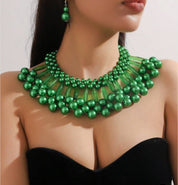 1 Set of Two-Layer Imitation Pearl Jewelry, Blue Necklace and Earrings Set for Party"