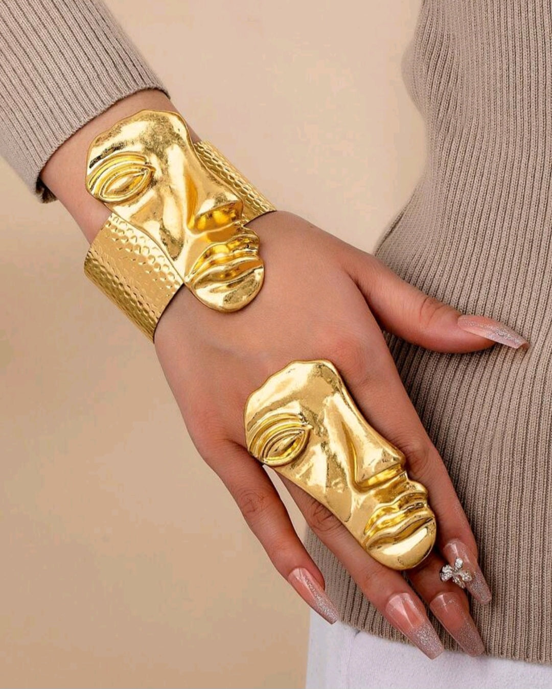 Modern Abstract Face Bracelet and Ring Set