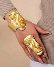 Modern Abstract Face Bracelet and Ring Set