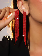 Black and Red Concert Chandelier Earrings with Rhinestone Sparkle, Long Tassel Dangle Earrings for Wedding Jewelry for Women