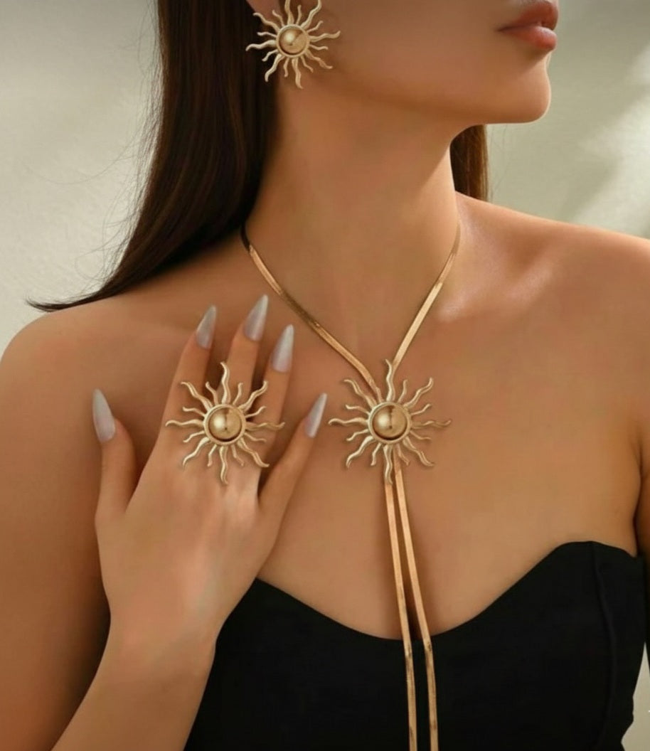 Sun Jewelry Set – Earrings, Ring & Necklace"