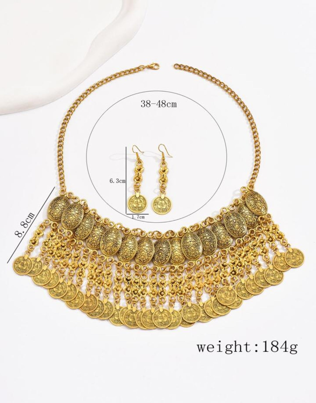 1 Stylish Retro Multi-Pendant Coin Necklace For Women 1 Pair Of Retro Coin Earrings