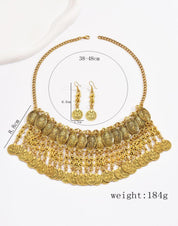1 Stylish Retro Multi-Pendant Coin Necklace For Women 1 Pair Of Retro Coin Earrings