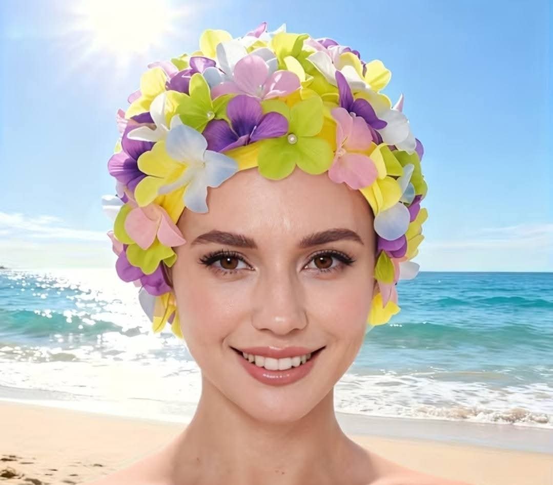 3D Flower Swim Hat | Vintage Flower Swim Cap Floral Petal Swimming Hat,Retro Style Bathing Caps Women's Long and Short Hair Swimming Hat for Water Parks Swimming Pool