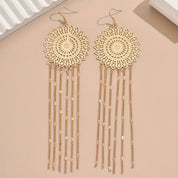 Vintage Golden Geometric Metal Dangle Earrings with Tassel Accents