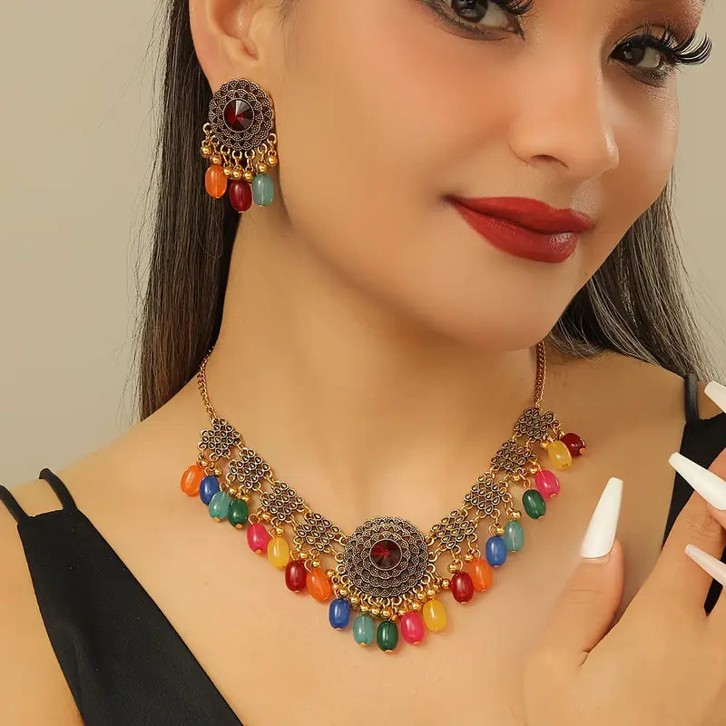 Retro Indian Style Necklace And Earrings Suite