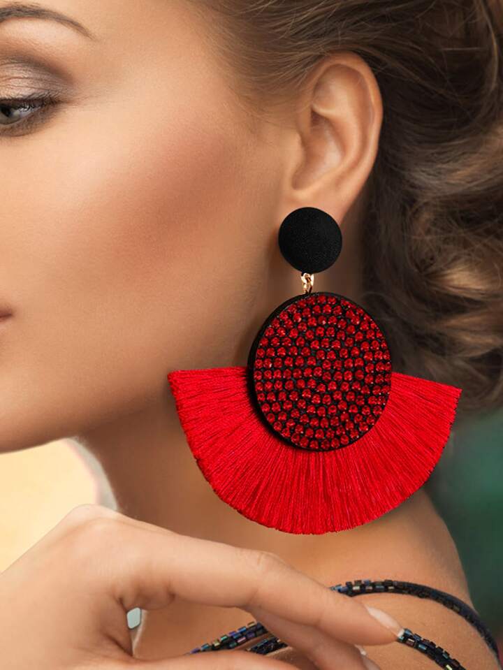 Colored Crystal Clip-On Earrings for Women, Charming Tassel Jewelry, Wedding Statement Earrings
